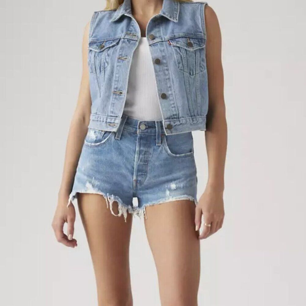 Levi’s 501 Original High Rise Distressed Denim Shorts Size 27 Button Fly Cutoff